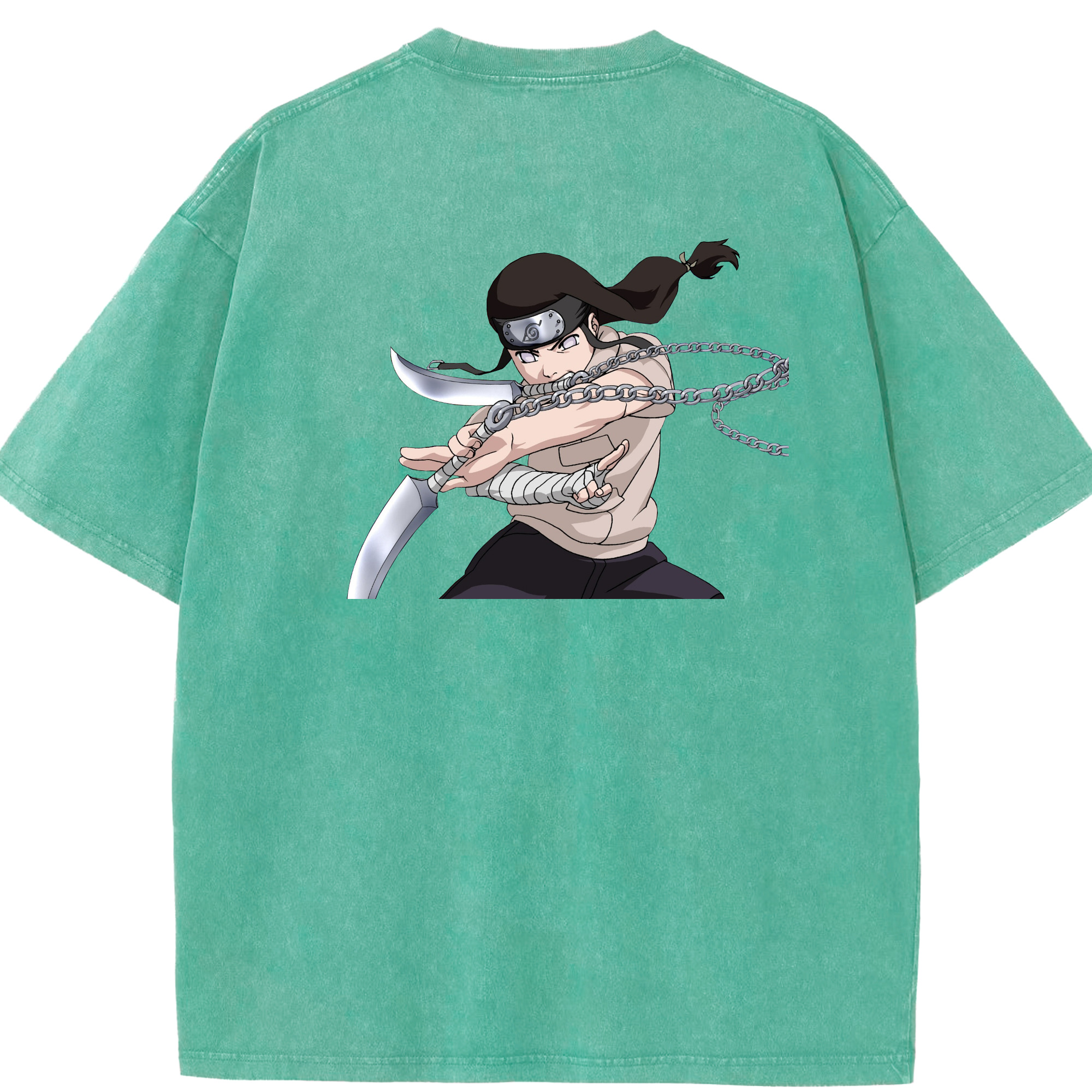 （画像用） NARUTO -ナルト- 日向ネジ Hyūga Neji 綿100% ヴィンテージ風 半袖Tシャツ（背面プリント）